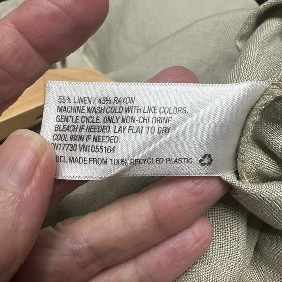 A New Day Jumpsuit Size L Linen Blend Wide Leg Cropped Button Front Belted Tan - Picture 5 of 8